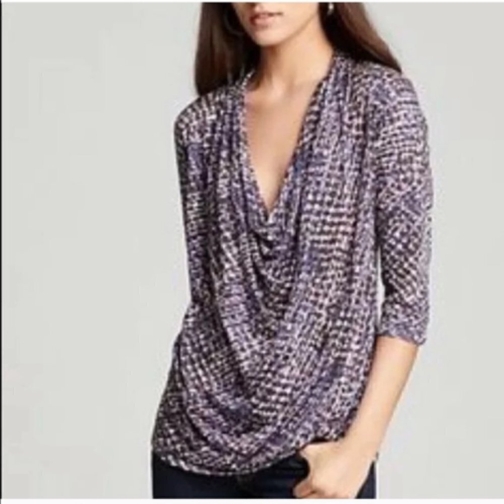 Soft Joie Purple Printed Cowl Neck Blouse Top Sm